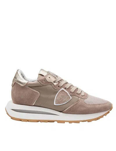 Philippe Model Sneaker In Breathable Technical Fabric And Suede In Beige