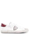 Philippe Model Prsx Low Leather Sneakers White And Burgundy In Bianco E Bordeaux