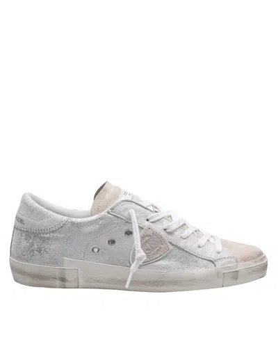 Philippe Model Sneakers In Laminated Leather In Metal