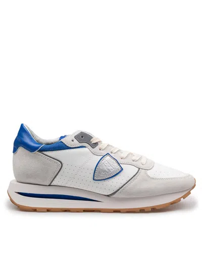 Philippe Model Sneakers In Perforated Calfskin Suede In White/blu