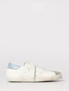 Philippe Model Paris Leather And Suede Crackled Blue Heel Sneakers In White