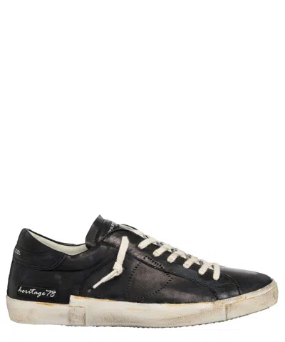 Pre-owned Philippe Model Sneakers Men Prsx Prlu-he02 Vintage 78 Noir Black Leather Shoes