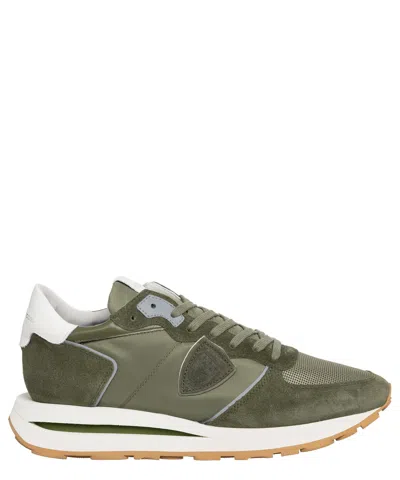 Pre-owned Philippe Model Sneakers Men Tklu-w010 Militaire Leather Logo Detail Shoes In Green