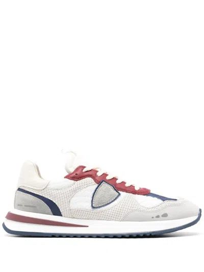 Philippe Model Sneakers Olympique In Leather With Logo In Bianco E Bordeaux