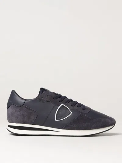 Philippe Model Branded Leather Sneakers In Blau