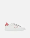 Philippe Model Low Top Leather Sneakers With Contrast Heel Tab In White