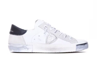 Philippe Model Prsx Low Sneakers In White Suede And Leather