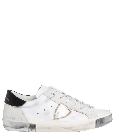 Pre-owned Philippe Model Sneakers Women Prsx Prld-ma02 Blanc - Argent Logo Detail Suede In White