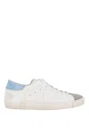 Philippe Model Paris Leather And Suede Crackled Blue Heel Sneakers In White
