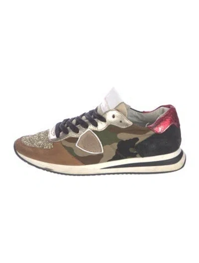 Pre-owned Philippe Model Suede Camouflage Print Athletic Sneakers In Neutrals