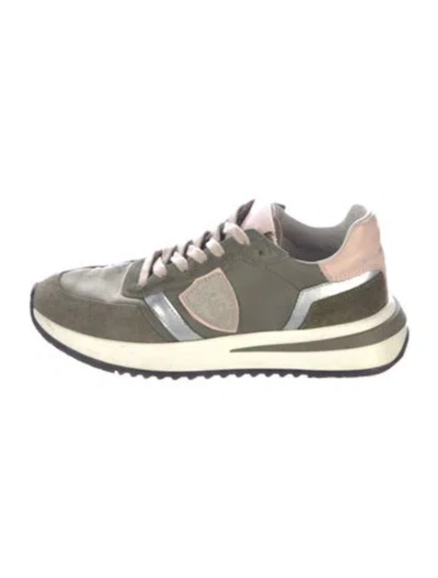 Pre-owned Philippe Model Suede Colorblock Pattern Athletic Sneakers In Green