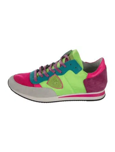 Pre-owned Philippe Model Suede Colorblock Pattern Athletic Sneakers In Pink