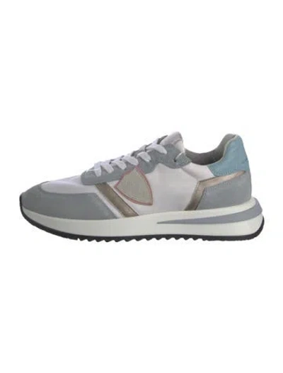 Pre-owned Philippe Model Suede Colorblock Pattern Athletic Sneakers In White