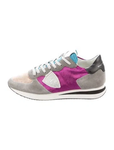 Pre-owned Philippe Model Suede Colorblock Pattern Sneakers In Grey