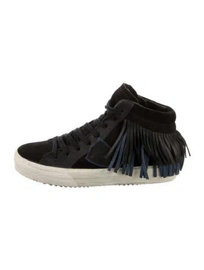 Pre-owned Philippe Model Suede Fringe Trim Accent Sneakers In Black