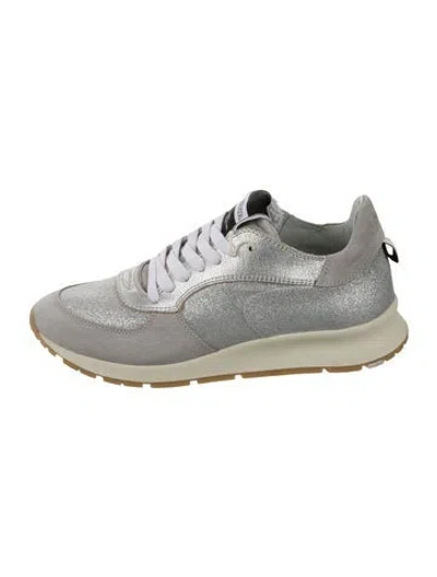 Pre-owned Philippe Model Suede Glitter Accents Sneakers In White