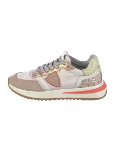 Pre-owned Philippe Model Suede Graphic Print Athletic Sneakers In White