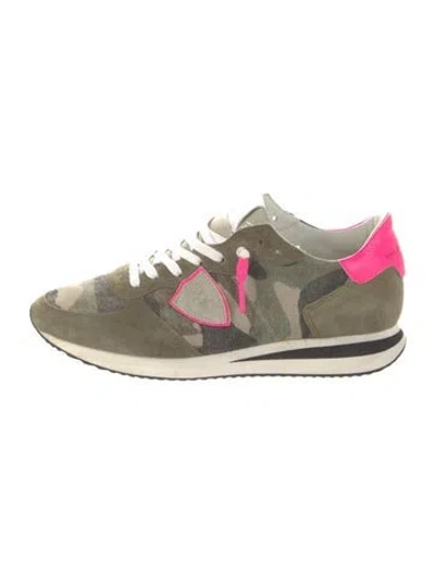 Pre-owned Philippe Model Suede Printed Athletic Sneakers In Green