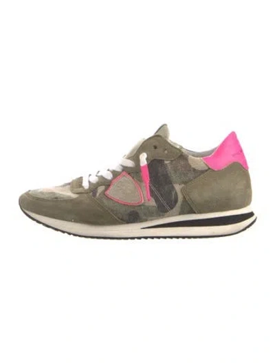 Pre-owned Philippe Model Suede Printed Sneakers In Green