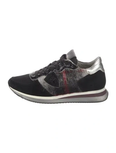 Pre-owned Philippe Model Suede Tweed Pattern Sneakers In Black
