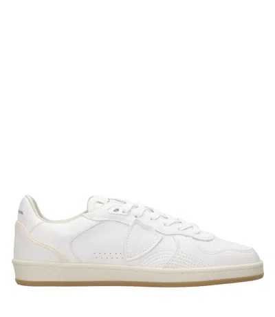 Philippe Model White Leather Sneakers With Light Beige Sole In Multi