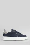 Philippe Model Temple Low Sneakers In Nubuk Blue Color In Blue