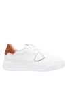 Philippe Model Temple Low Leather Sneakers In White And Cognac In White