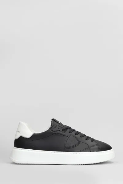 PHILIPPE MODEL TEMPLE LOW SNEAKERS IN BLACK LEATHER