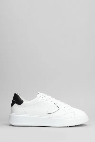PHILIPPE MODEL TEMPLE LOW SNEAKERS IN WHITE LEATHER