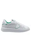 Philippe Model Temple Perforated Leather Sneakers Color White And Green In Animal Print