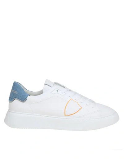 Philippe Model Temple Sneakers In White/blue Leather