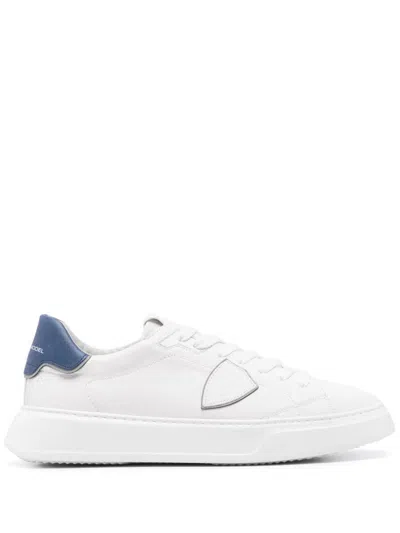 Philippe Model Temple Low Sneakers In White And Blue Leather