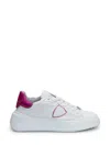 Philippe Model Woman Sneakers White Size 8 Leather In Metal Blanc/fucsia