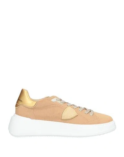 Philippe Model Tres Temple Woman Sneakers Camel Size 8 Leather In Orange