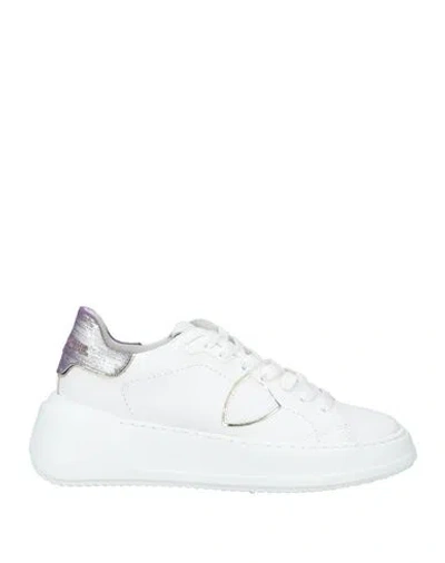 Philippe Model Tres Temple Woman Sneakers White Size 7 Leather, Textile Fibers