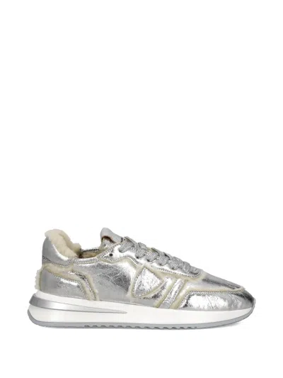 Philippe Model Tropez 2.1 Shearling Panelled Sneakers In Silver