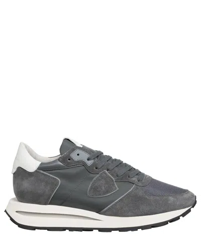 Philippe Model Tropez Haute Low Sneakers In Grey Suede And Fabric