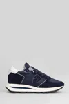 Philippe Model Tropez Haute Low Sneakers In Blue Suede And Fabric In Blue