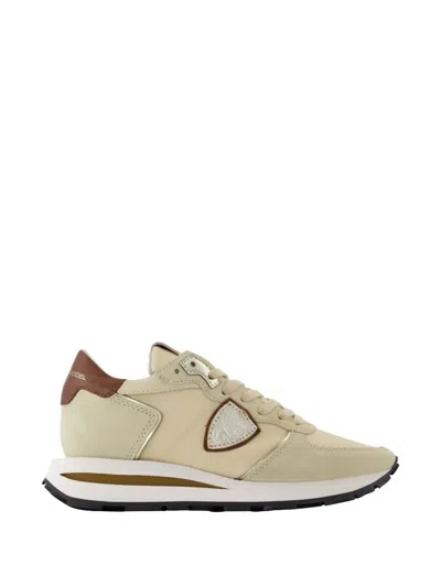 Philippe Model Paris Tropez Haute Logo Sneakers With Leather Paneling In Neutral