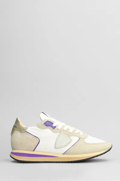 Philippe Model Trpx Low Sneakers In Beige Suede And Fabric In Multi