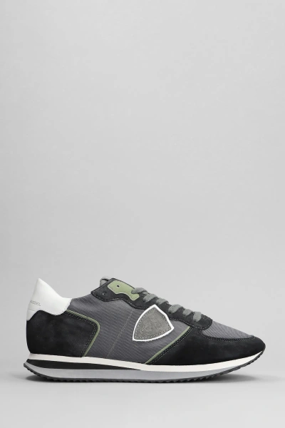 Philippe Model Trpx Low Sneakers In Grey Suede And Fabric