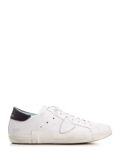 Philippe Model White Prsx Leather Sneakers With Black Heel Tab In Bianco