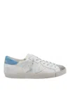 Philippe Model Paris Leather And Suede Crackled Blue Heel Sneakers In White