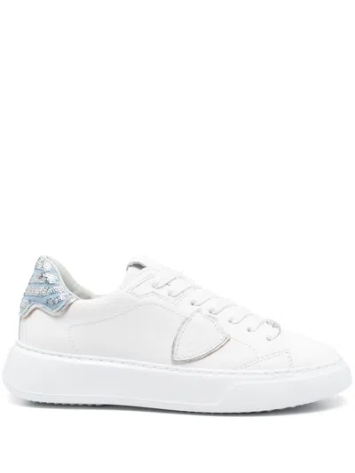 Philippe Model White 'temple' Sneakers In Leather With Paillettes In Multi