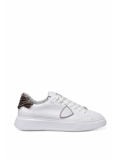Philippe Model White-beige Leather Temple Low Sneakers In Multi