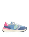 Philippe Model Woman Sneakers Azure Size 7 Leather, Textile Fibers In Blue