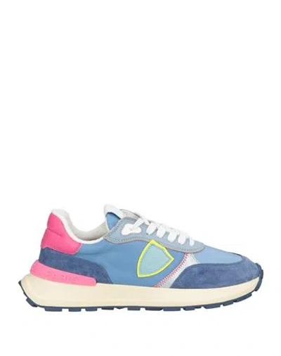 Philippe Model Woman Sneakers Azure Size 7 Leather, Textile Fibers In Blue
