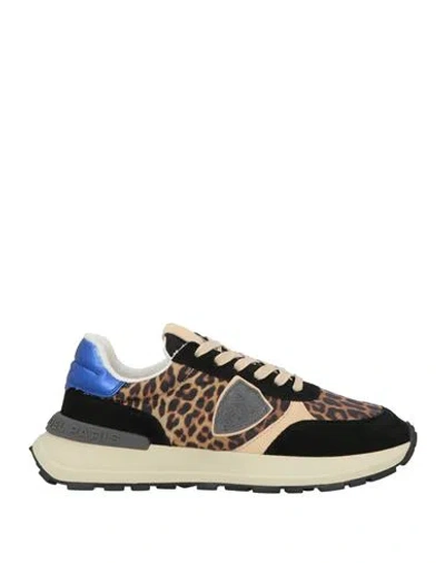 Philippe Model Woman Sneakers Beige Size 7 Leather In Animal Print