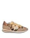 PHILIPPE MODEL PHILIPPE MODEL WOMAN SNEAKERS BEIGE SIZE 8 LEATHER, TEXTILE FIBERS