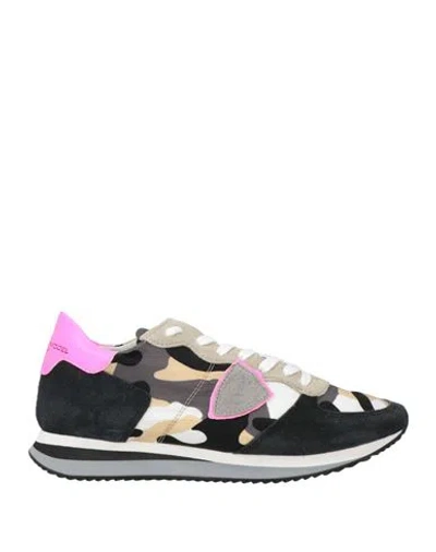 Philippe Model Woman Sneakers Black Size 7 Leather, Textile Fibers In Multi